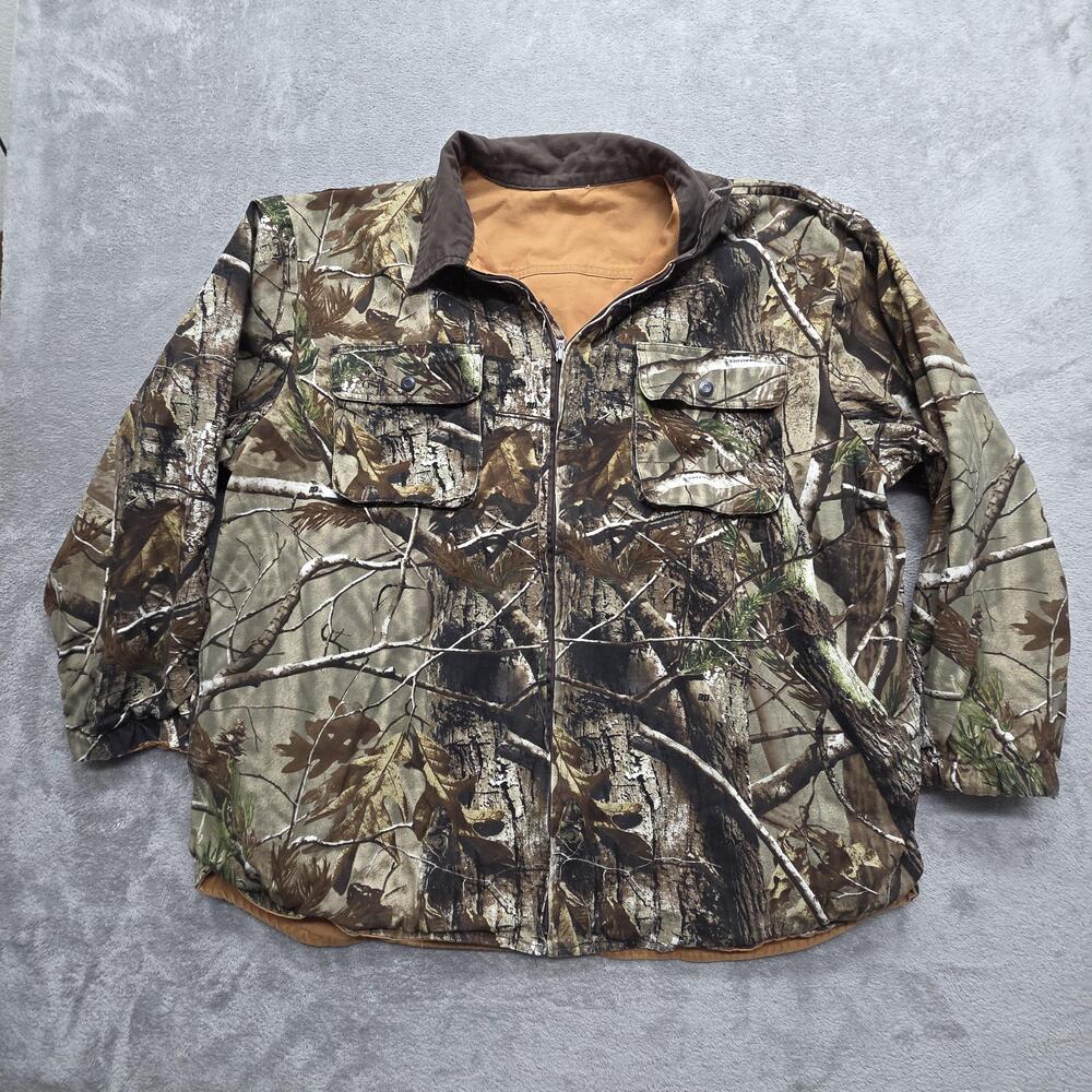 Realtree Reversible Camouflage Jacket Mens 2XL Brown Bomber Lined Full Zip